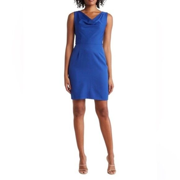 NWT Sam Edelman Blue Cowl Neck Sheath Dress Size 12 - Picture 1 of 3